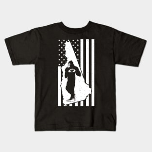 New Hampshire Bigfoot American Flag Kids T-Shirt